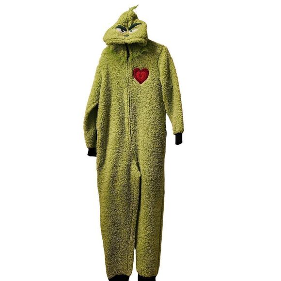 The Grinch Women's Fuzzy Plush Warm Holiday Hooded Union Suit Pajamas Size L (12 - Picture 2 of 4